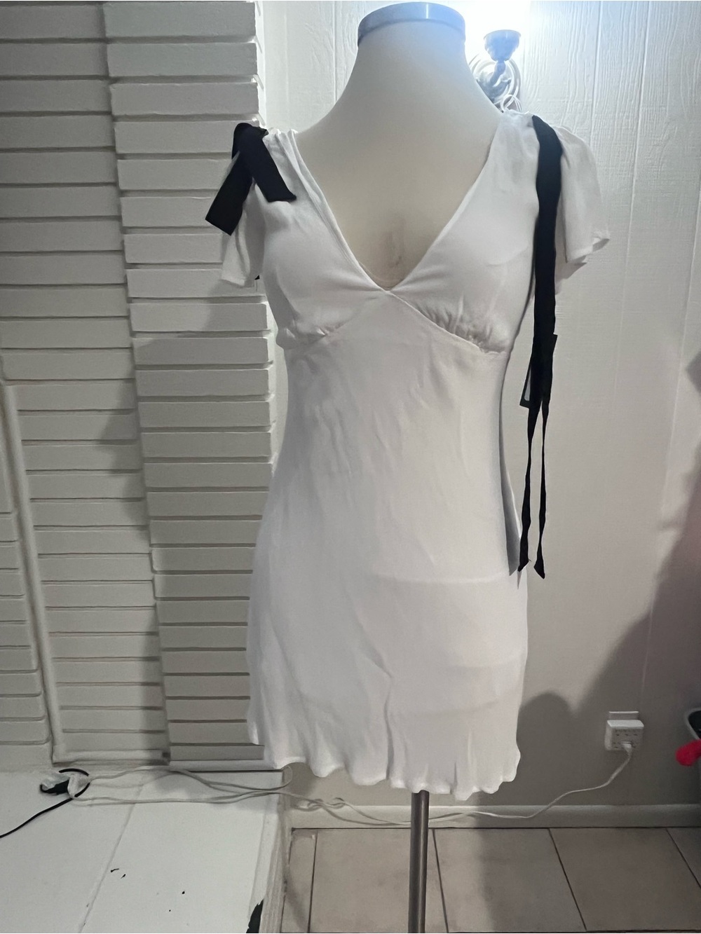 wild fable White Mini Dress with Black Shoulder Ties